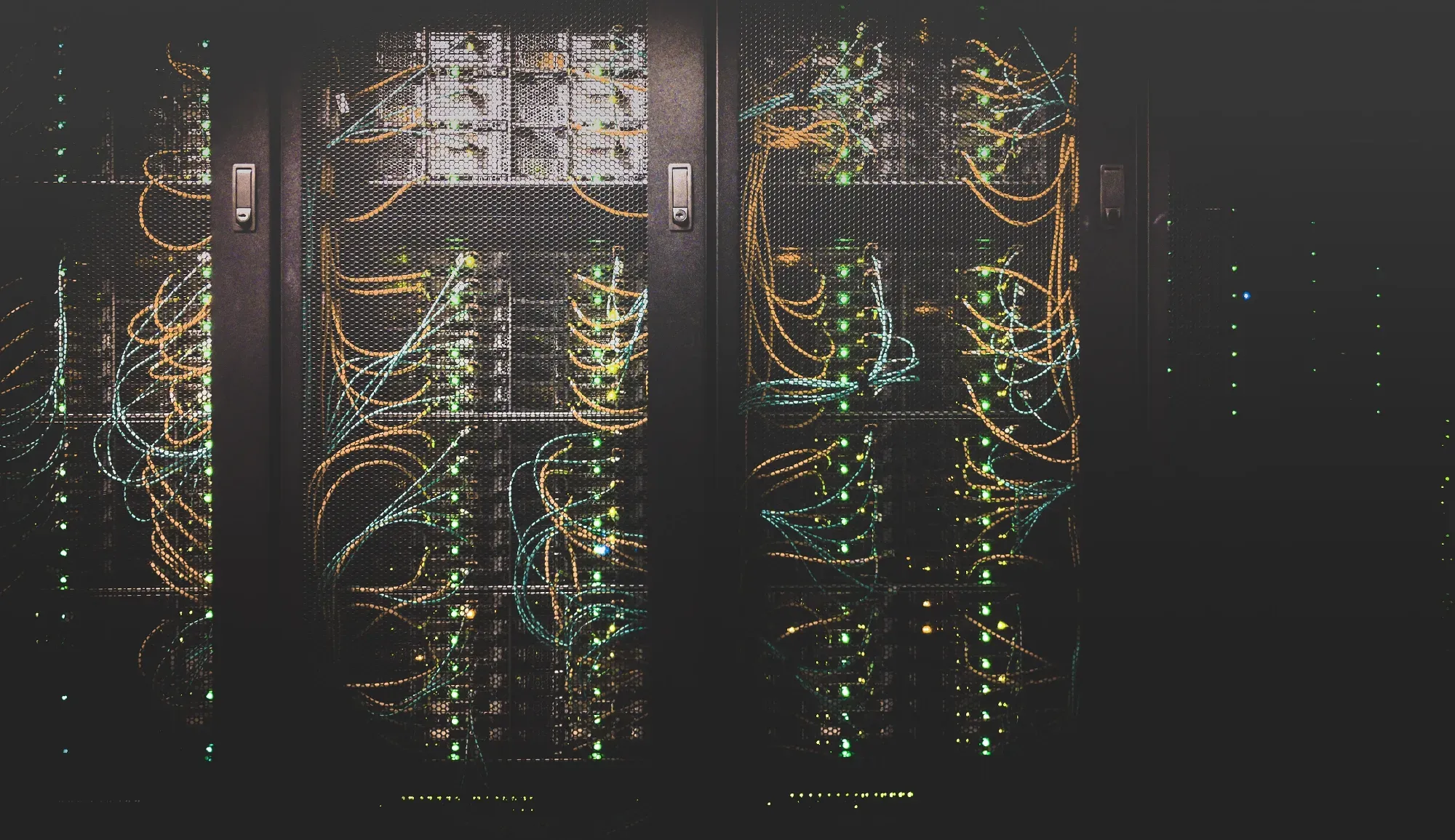 Rack mounted servers in a server room.